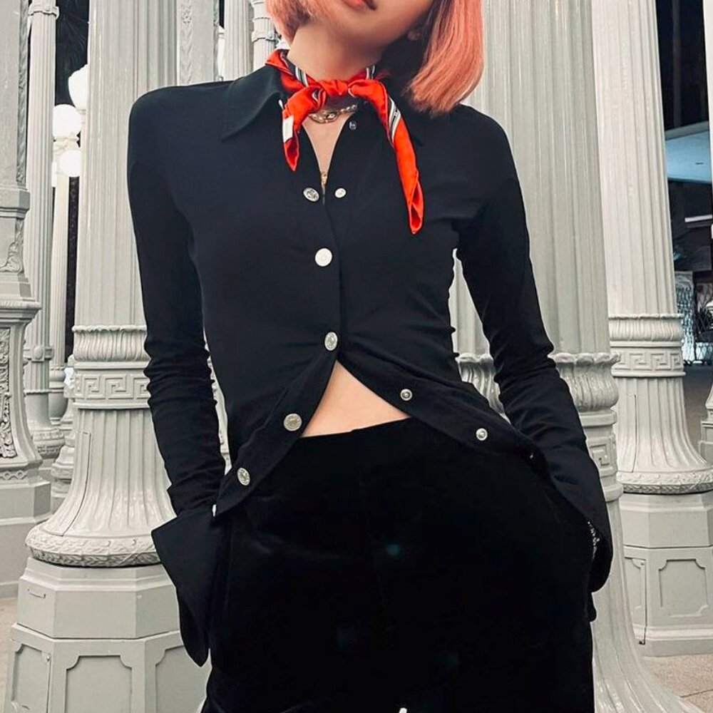 Mugler Black Long-Sleeved Stretch-Jersey Shirt